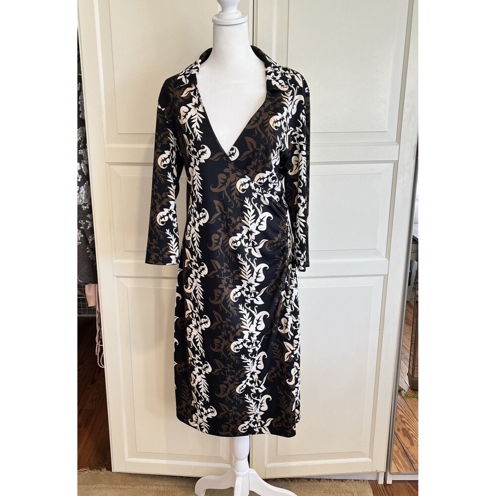 BCBG Maxazria Sz L Faux Wrap Dress Knit Stretch Office Career